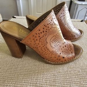 Brown open toe heels